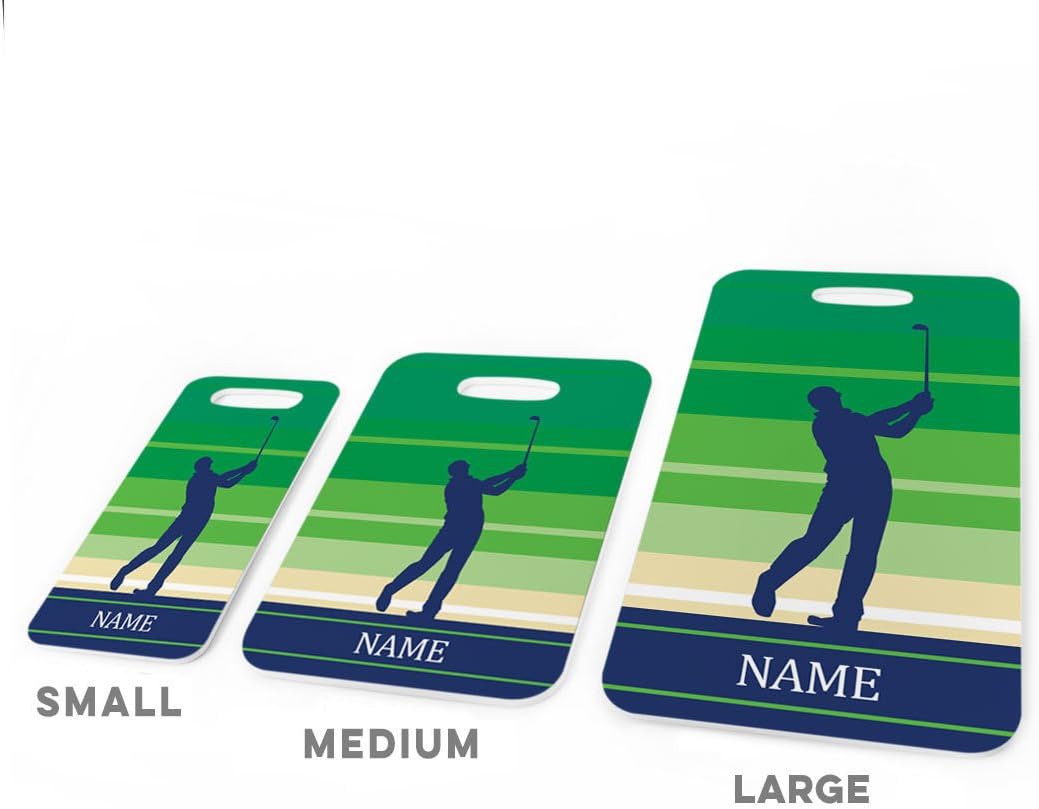 ChalkTalkSPORTS Golf Luggage & Bag Tag | Personalized Male Golfer | Standard Lines on Back | Small | Green