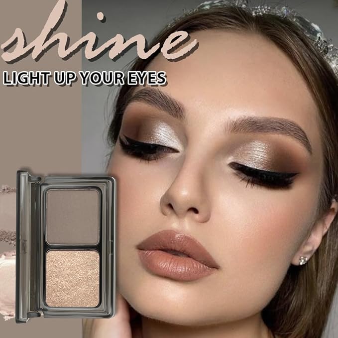 Golden Champagne Shimmer Eyeshadow Matte Brown Double Colors Palette,High Pigment Eye Shadow Powder,Blendable Smooth and Texture Waterproof Smudge-proof Durable Long-lasting Makeup Palette 02#