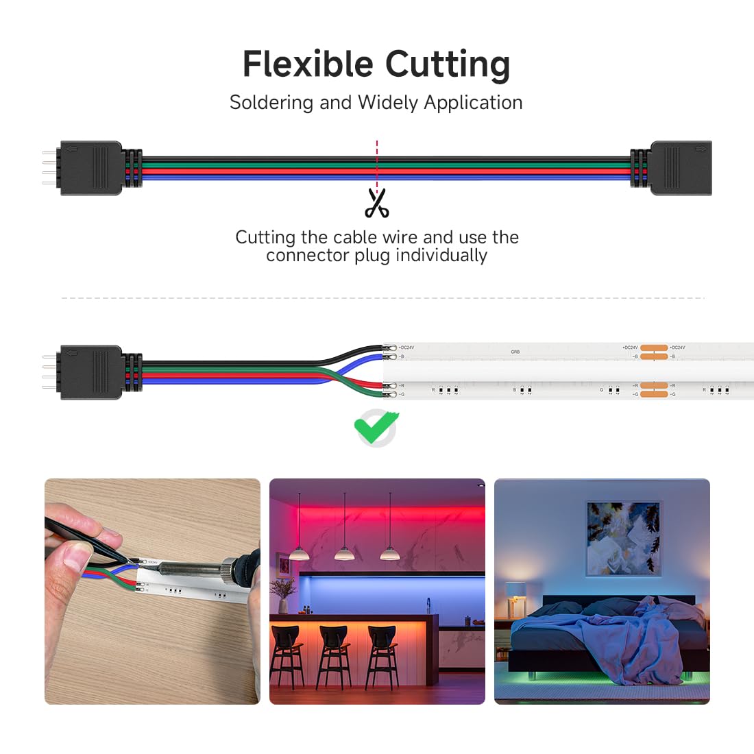 Btf-Lighting 5 Pack 22Awg 4 Pin Jst Male To Female Plug Led Connector 6.56Ft/2M Extension Cable For Fcob Smd Rgb Led Strip Lights Solderless Controller Wire