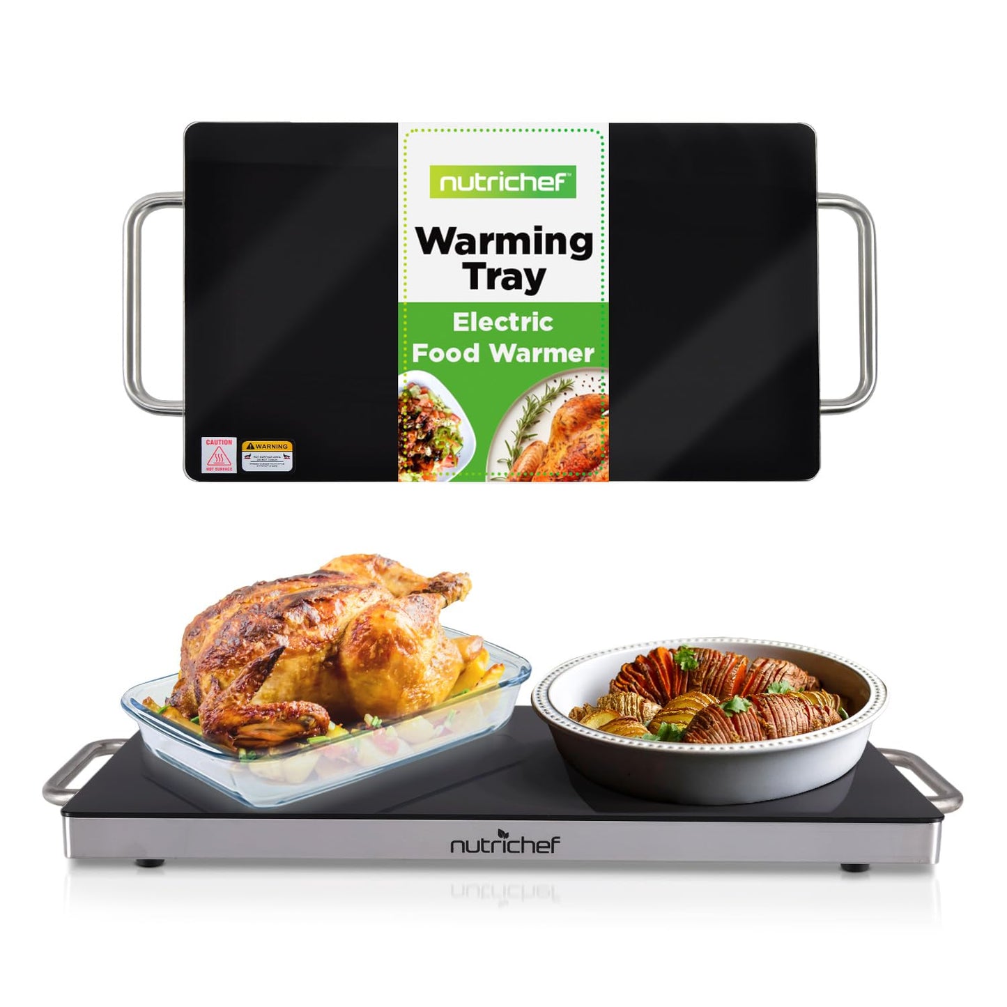 NutriChef Large Electric Warming Tray | 20" x 12" Hot Plate | Ideal for Buffets, Restaurants, Parties, & Home Dinners - Glass Top Keeps Food Hot - Perfect for Events | Heats your food to 200°F