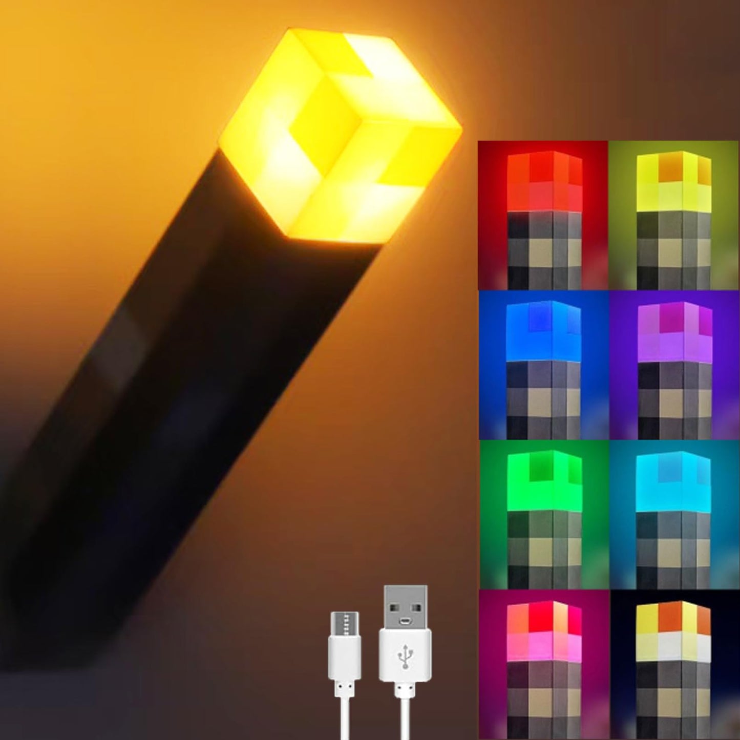 Yevheniy Light-up Wall Torch Lamp, USB Rechargeable, 7-Color Change, Hand Held & Wall Mountable, Plastic, Model 1