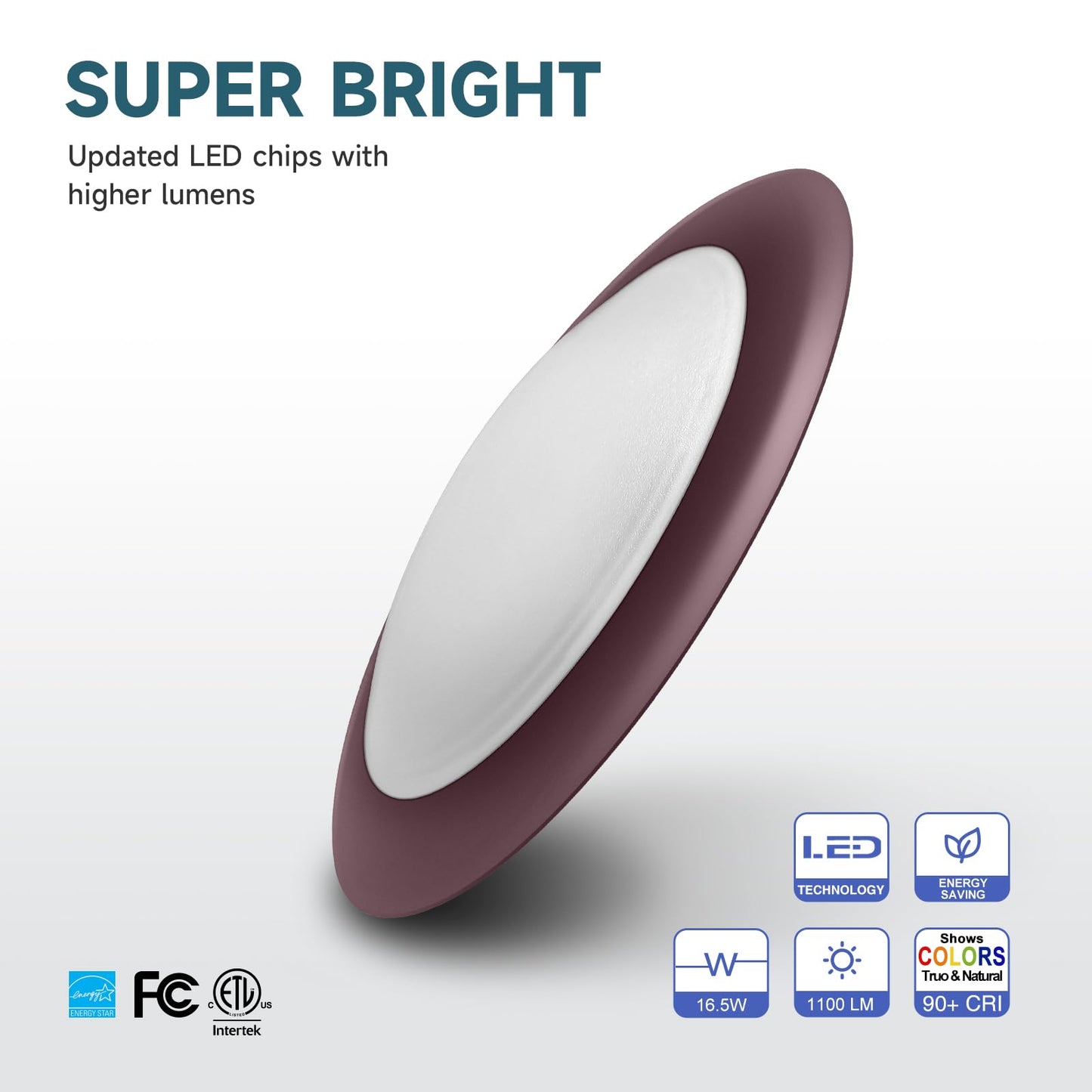 ECOELER Dimmable LED Disk Lights, 16.5W 1100lm, 3CCT Selectable, Low Profile Flush Mount, Model CDR616D, 1