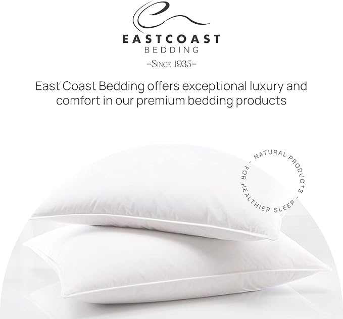 East Coast Bedding Balanced Dream 50/50 Goose Feather Down Queen Pillows 20x30 Inch Medium Support with 100% Cotton Shell – 2 Pack