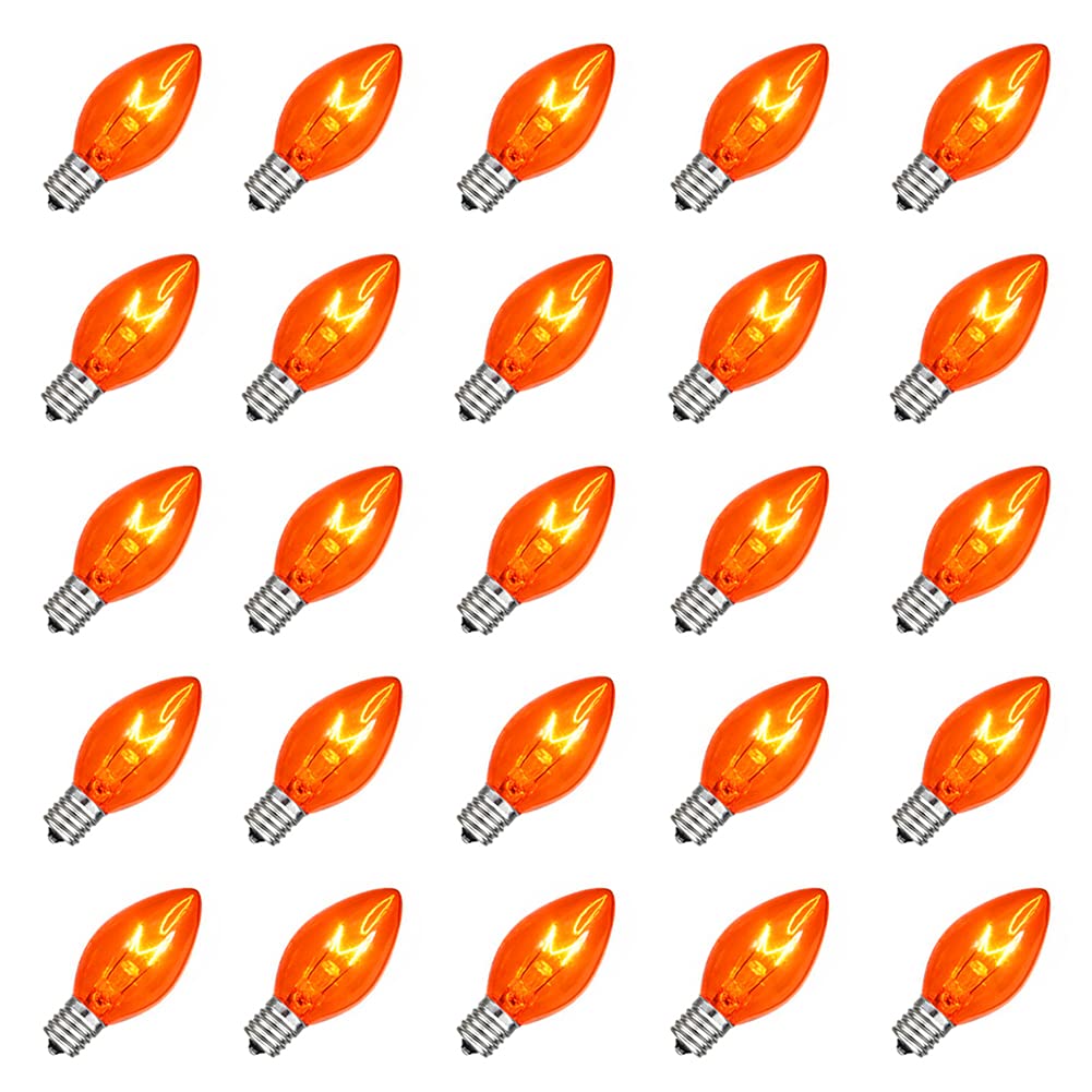 Pallerina C7 Glass Replacement Bulbs 25 Pack, Orange, 5 Watt, for Outdoor String Lights, C7/E12 Base