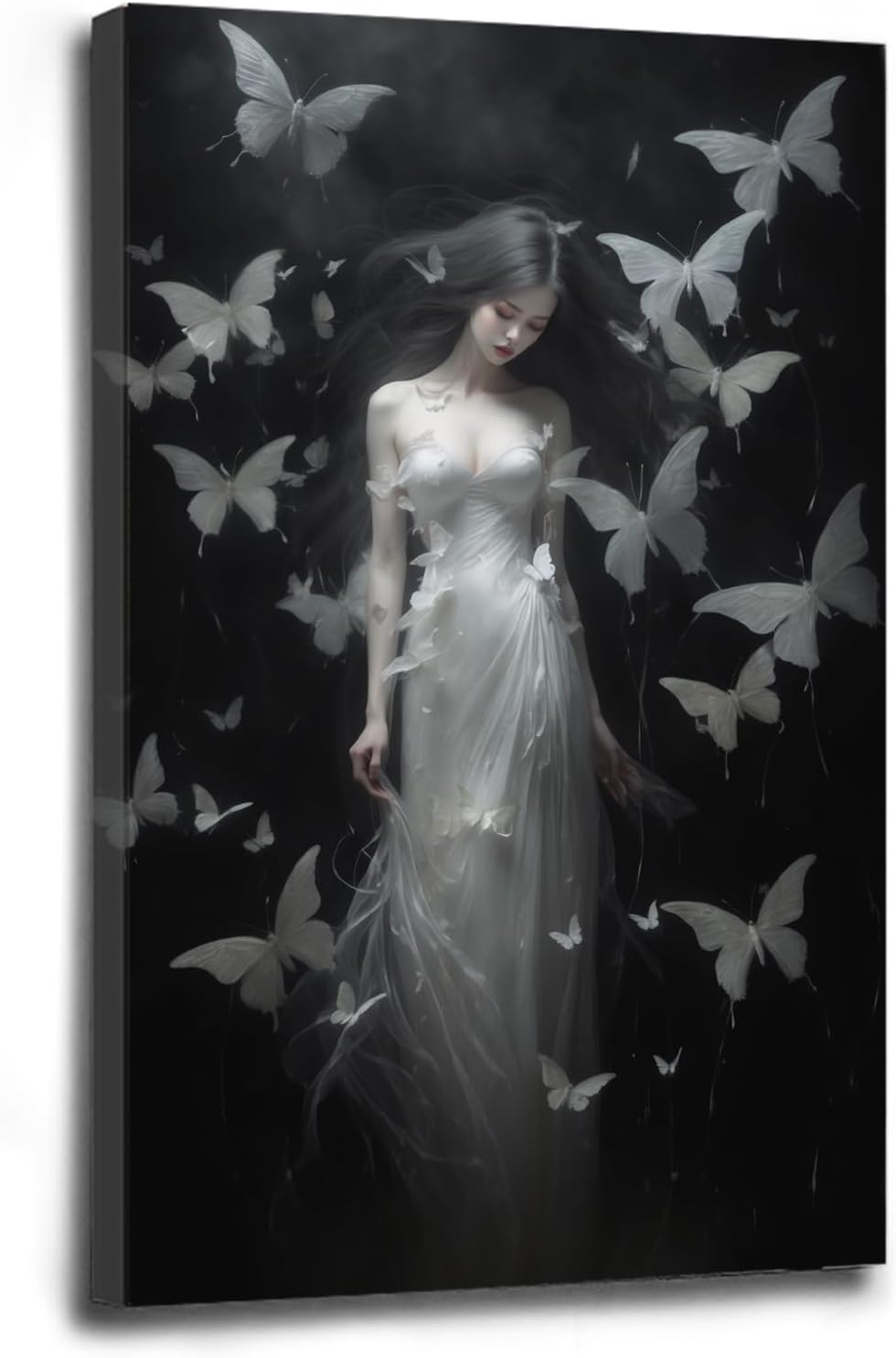 Vintage Gothic Feminine Canvas Wall Art Print Butterfly Poster Moody Female Wall Art Retro Artwork Dark College Decor for Home Bedroom28x40in Wood Framed