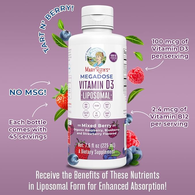 MaryRuth Organics Kids Multivitamin Liposomal (Strawberry Cherry & Vanilla) & Vitamin D3 Liposomal (Mixed Berry) Clean Label Project Verified® Vitamins for Immunity & Overall Wellness, Vegan, Non-GMO