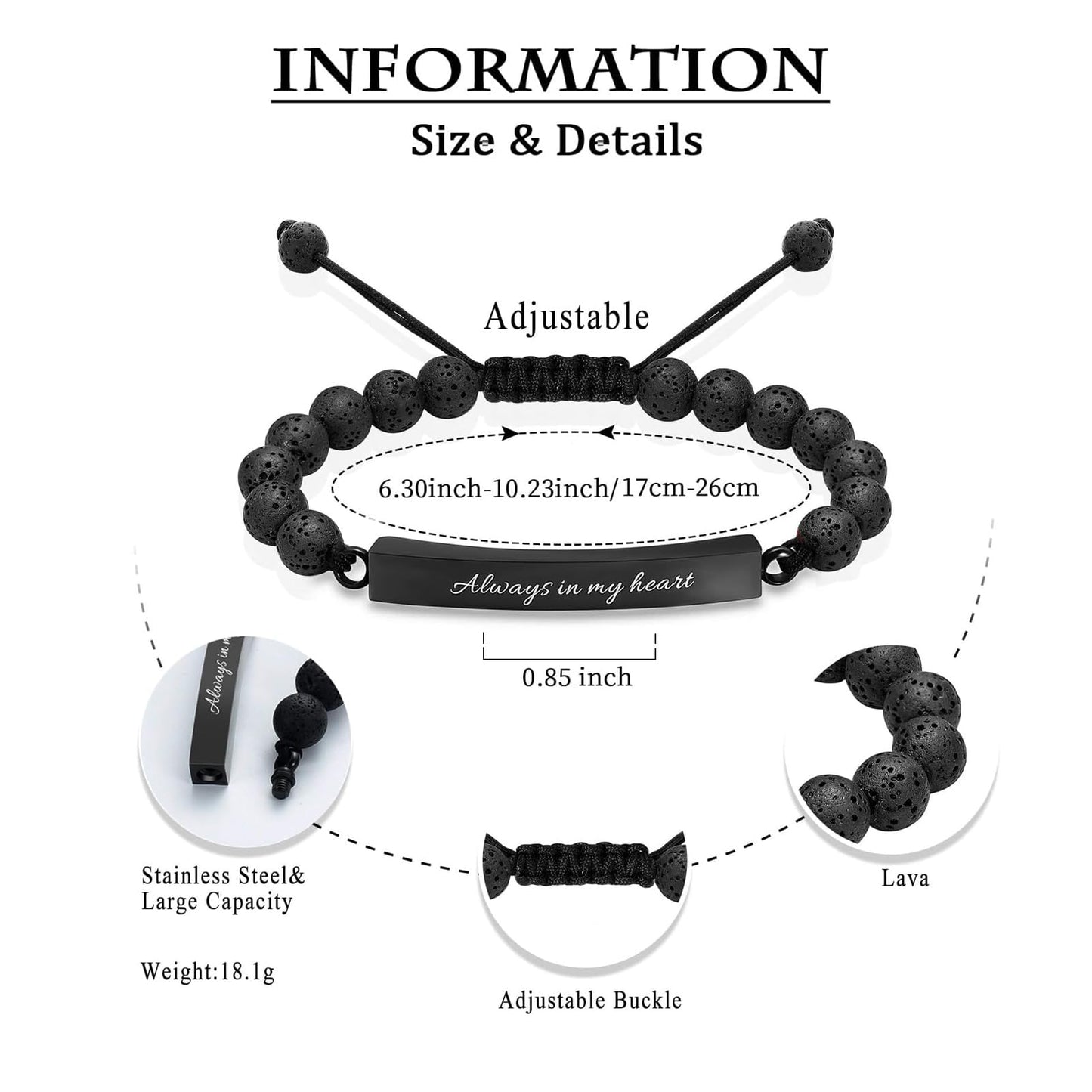 zeqingjw Cremation Bracelet for Ashes Adjustable Cremation Urn Bracelet Bangle for Ashes Stainless Steel Memorial Ashes Keepsake