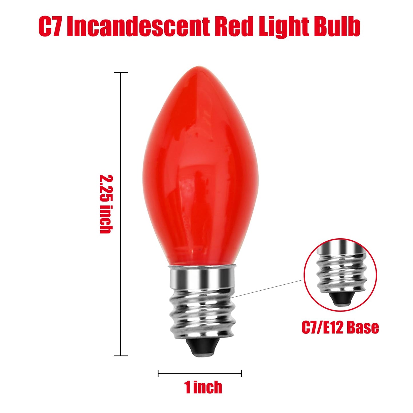 SUNSGNE C7 Night Light Bulbs, 5W E12 Candelabra Base, Red Glass, Pack of 25