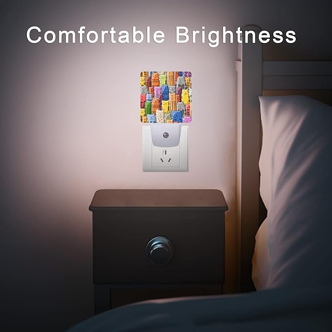 Funny Cat Night Light,Funny Cats Family Plug-in Night Lights with Dusk-to-Dawn Sensor for Stairway/Hallway/Bedroom Sleep Friendly lamp for Women/Girls/Boys Gift,0.5W