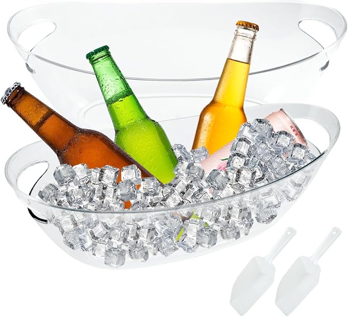 2-Pack Ice Buckets for Parties, Acrylic Ice Buckets Bowls 5.5L Large Champagne Wine Beer Cooler Chiller Bin with Scoops, B...