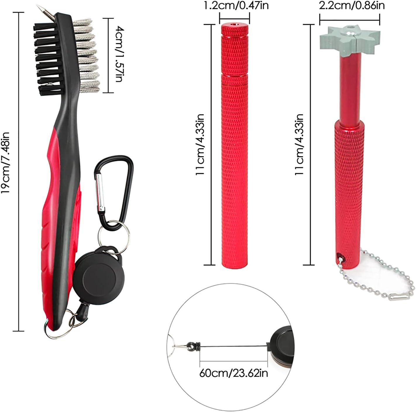 VIPMOON Golf Club Groove Sharpener Tool, Golf Brush and Groove Cleaner with Retractable Zip-line Aluminum Carabiner, Groove Sharpener Golf for Wedge & Irons, U & V-Grooves, Golf Accessories for Men