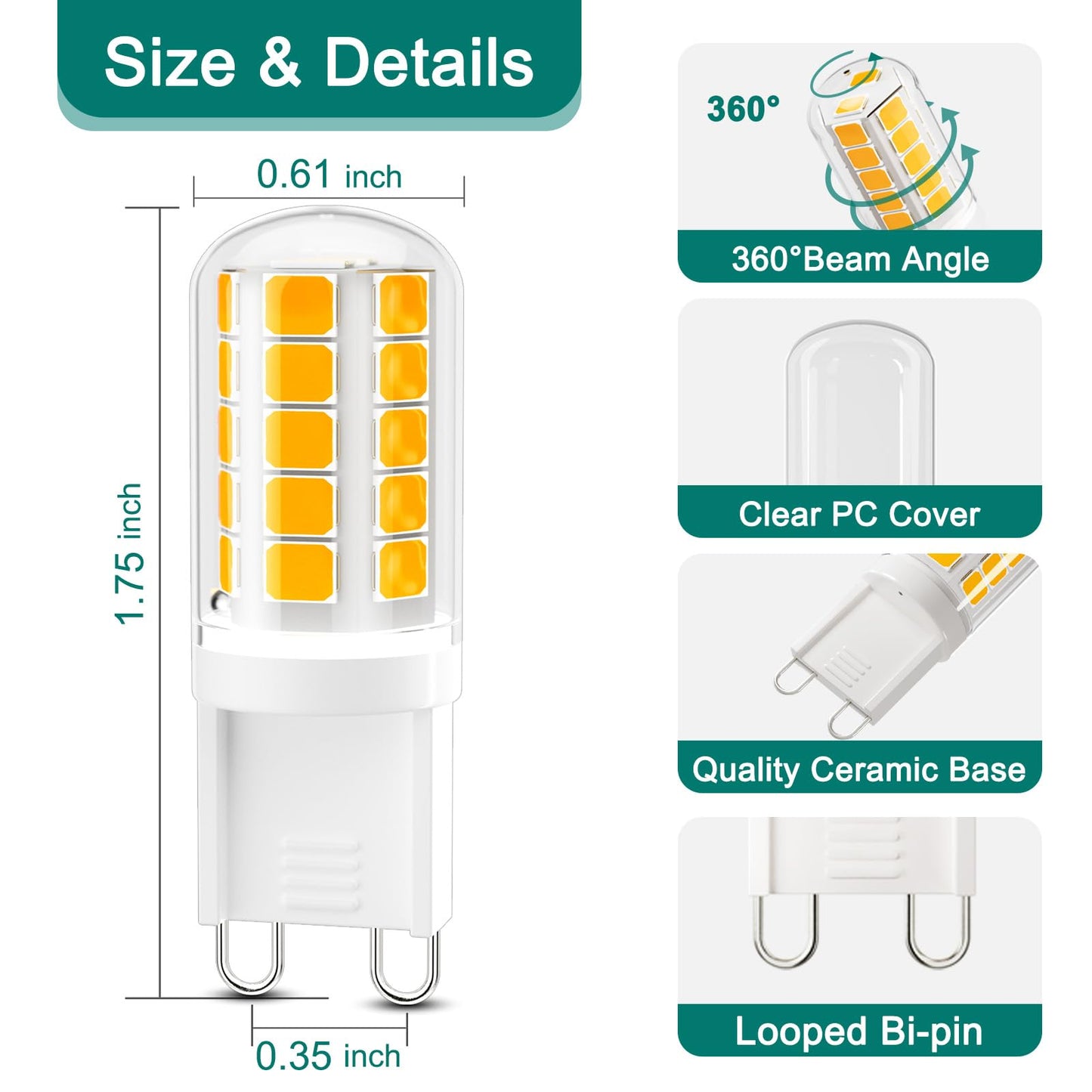 Dicuno G9 Led Bulb  2700K Soft Warm White  G9 Led Light Bulbs 4W  Equivalent To 40W Halogen Replacement  Non-Dimmable  400 Lm  T4 Bi-Pin Base Replacement For Chandelier Light  Home Lighting  10 Pack