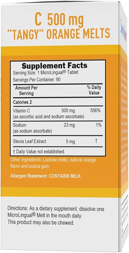 Superior Source Vitamin C 500 mg ?Tangy? Orange Melts - Daily Vitamin Supplement Supports Immune Health - Vitamin C Formula Aids Cell Health - 90 Sublingual Dissolving Tablets
