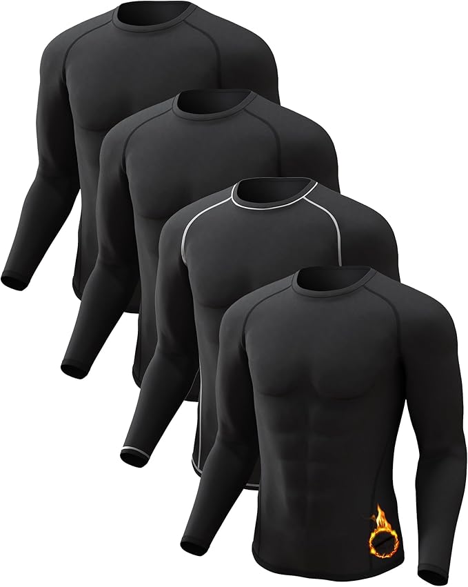 CL convallaria 4 or 2 Pack Men's Thermal Shirt Long Sleeve Fleece Lined Tops Base Layer Long John Shirts for Menn