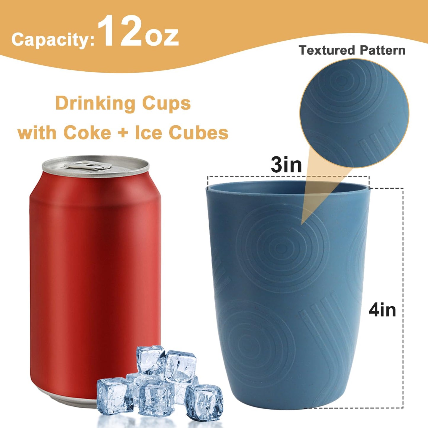 BUSOKIP 12 oz Wheat Straw Cups Set of 6, Alternatives to Plastic Cups Reusable, Unbreakable Drinking Glasses, Dishwasher Safe Drinking Cup, Small Water Cup for Kitchen (Multicolor)