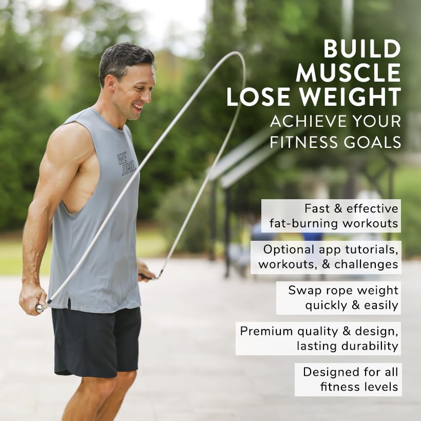 Crossrope Get Lean Set - Weighted Jump Rope- 1/4 LB and 1/2 LB Ropes - Slim Handles
