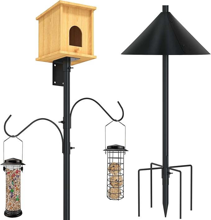 ERYTLLY Bird House Pole 80 Inch Bird Feeder Pole with Squirrel Baffle and 2 Hooks - Heavy Duty Bluebird Feeder Support Rod...