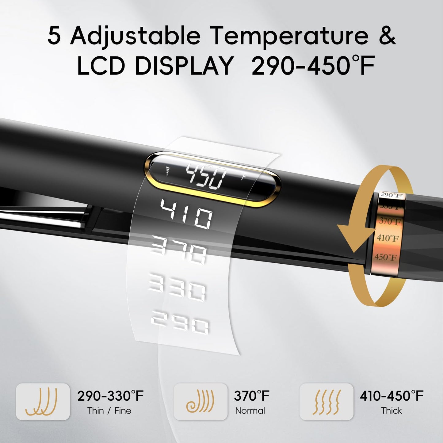 Nicebay Hair Straightener and Curler Fast Heating Titanium Iron with 5 Temp Settings and Negative Ion Technology, Travel-Friendl