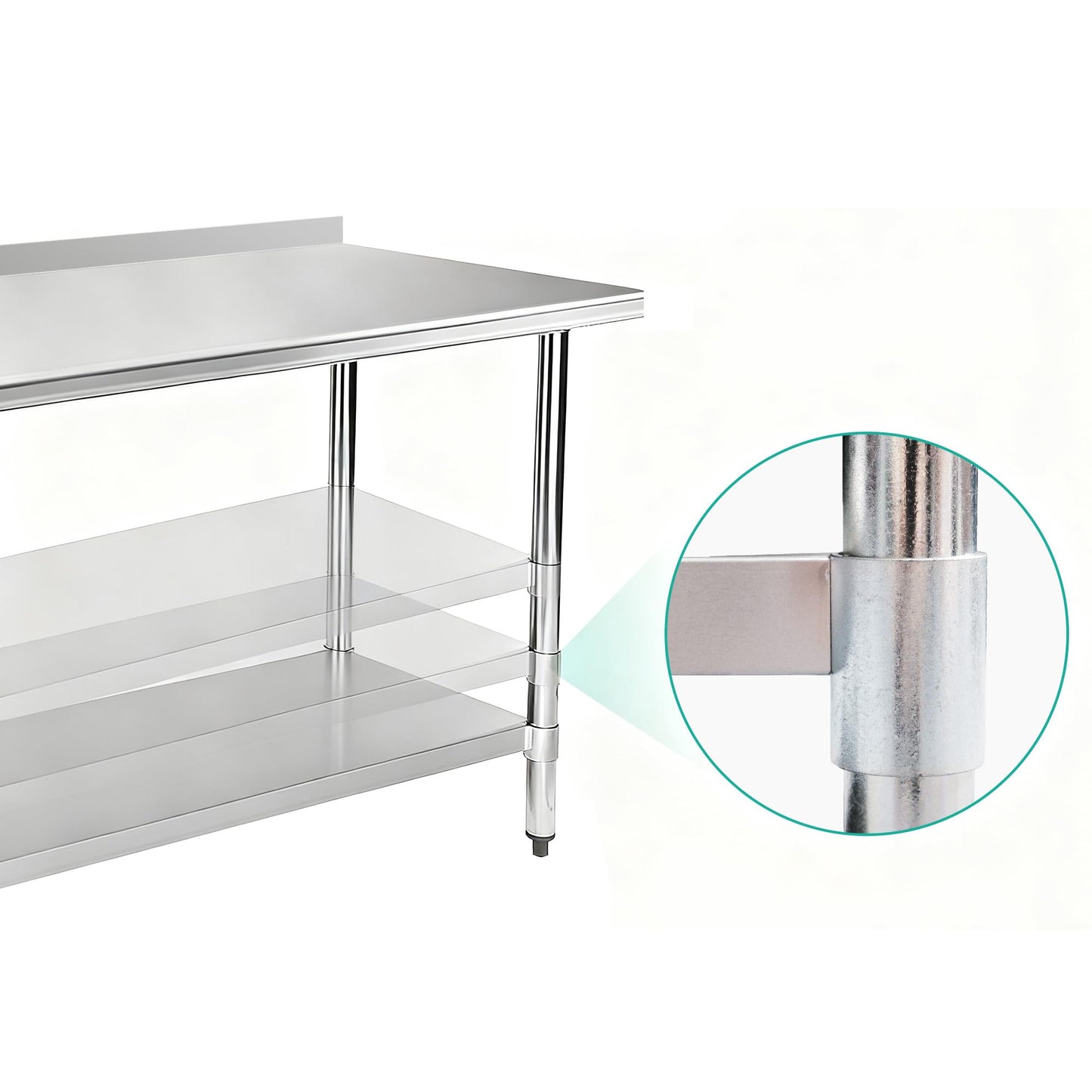 COOLCHEF Stainless Steel Work Table 24 x 60 Inch, NSF Commercial Prep Table with Undershelf, Heavy Duty Food Prep Workstation with Backsplash