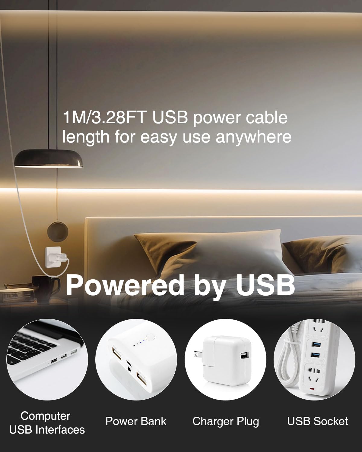 Aclorol Cob Led Strip Light 5V Usb 1M/3.28Ft Warm White 3000K Flexible Led Tv Backlight With Self-Adhesive 8Mm Width For Bedroom Bedframe Kitchen Sideboard Lighting Project Cri90+ 320Leds/M (2 Pack)