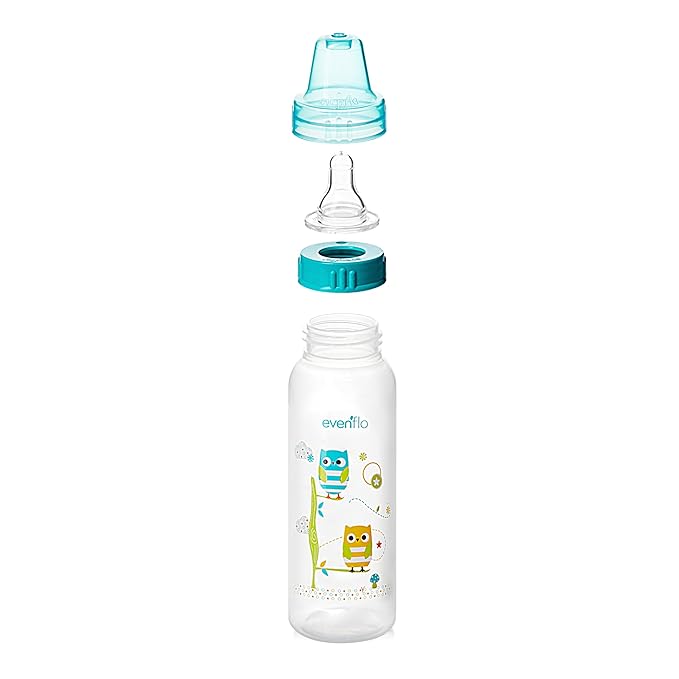 Evenflo Feeding Classic Prints Polypropylene Bottles for Baby, Infant and Newborn - Blue/Green/Teal, 8 Ounce (Pack of 48)