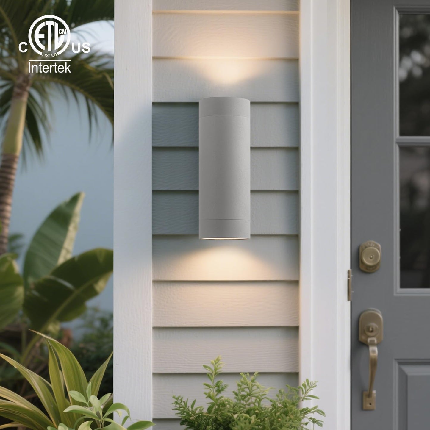 Mirrea 14 Modern Outdoor Porch Light Patio Light In 2 Lights With Aluminum Cylinder And Tempered Glass Cover Waterproof Wall Sconce 2 Pack (Matte Gray)