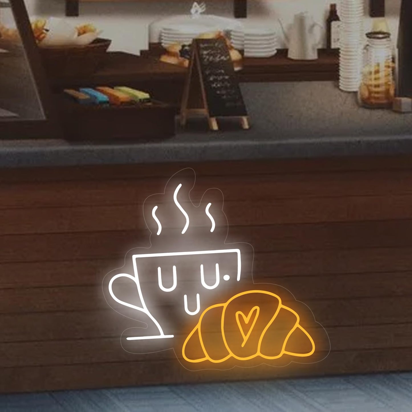 Coffee & Croissant Led Neon Sign  Custom Bakery Shop Bakery Decoration Neon Light Coffee Cup Home Bar Wall Decor Coffee Lover Gift For Family Party Bedroom Restaurant Bar Birthday