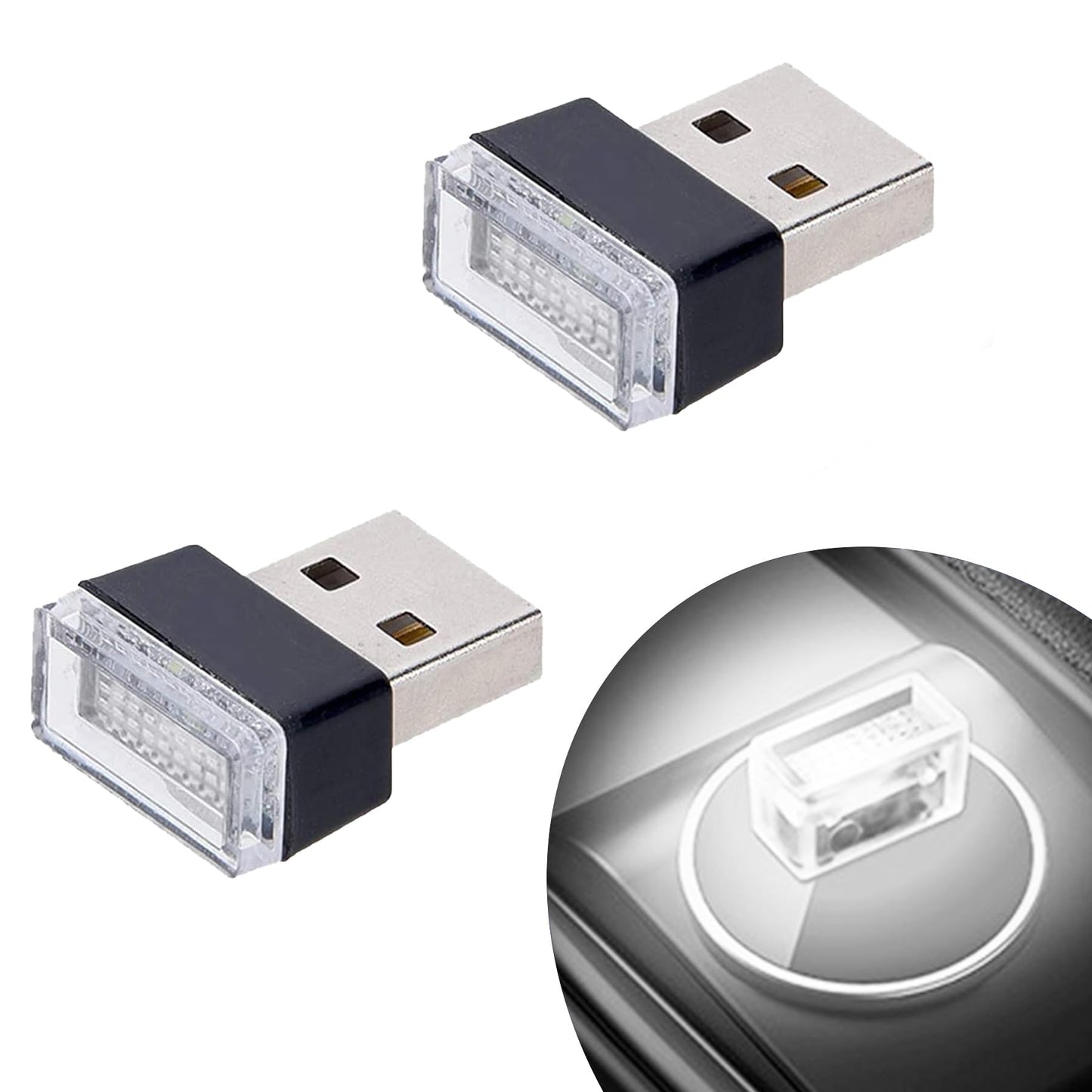 Febrytold Mini Usb Led Car Interior Ambient Lights - 2 Pcs, White, Plastic, Model Fbd19120538, Perfect For Trunk Atmosphere