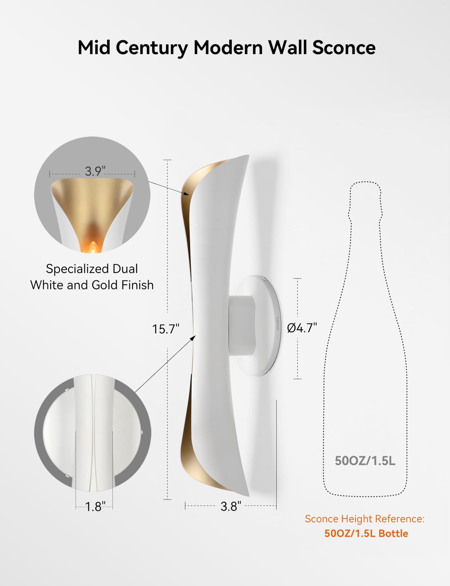 Tubicen Wall Sconce Up And Down Wall Light Indoor Dimmable E12 Home Theater Sconces Wall Lighting 15.7 H Sleek Modern Wall Lights For Living Room Bedroom Stairway Hardwired