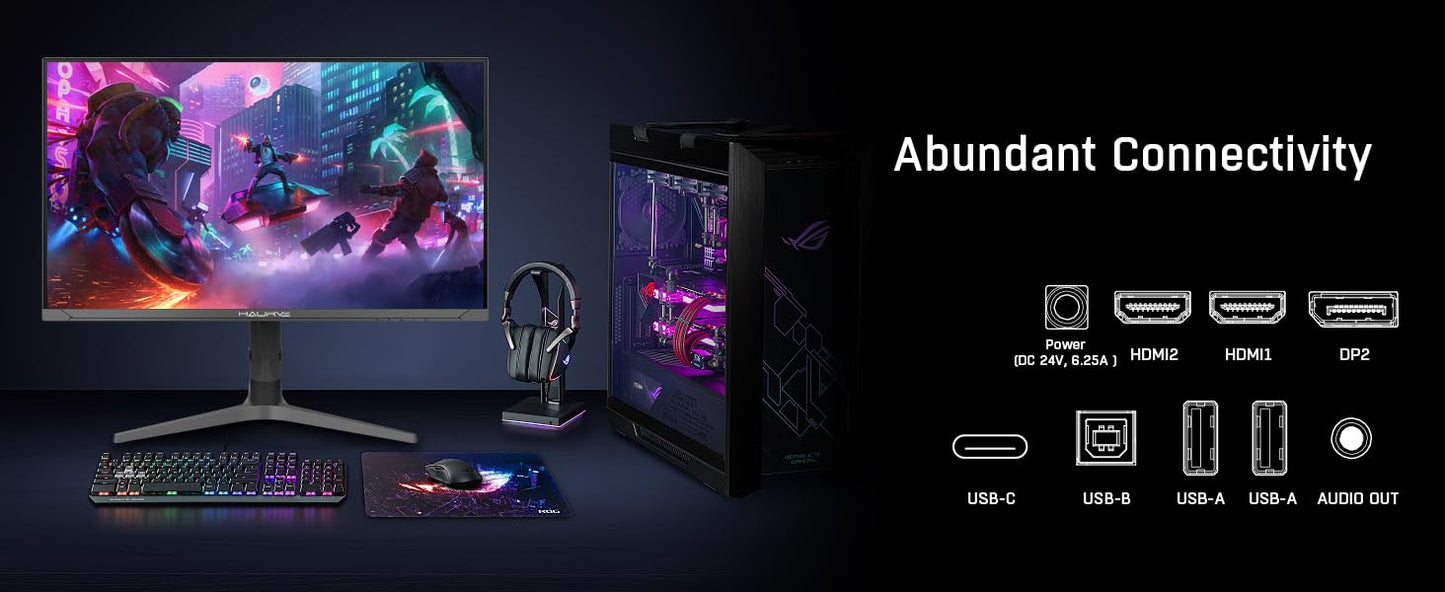 Haurve 32” UHD 4K 144Hz Gaming Monitor with Height Adjustable Stand, PD 90W, HDMI 2.1, DP 1.4, USB-C, RGB, Speakers, 0.5ms, 3840X2160 Display, (HG3214K)