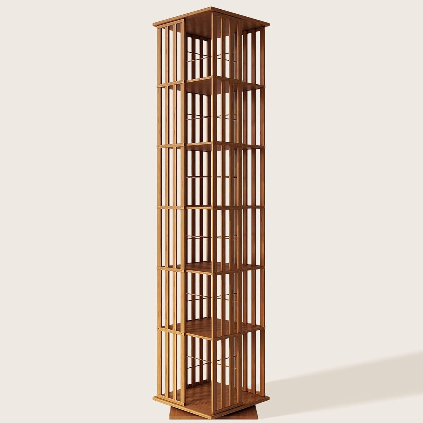 XIMN 360° Rotating Bamboo CD/DVD Shelf - 6-Tier Space-Saving Media Storage Cabinet for Movies, Organizer with Super Compact Design (Walnut, 6 Tier)