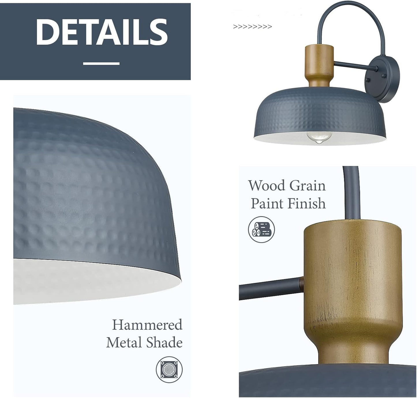 Darkaway Modern Barn Light Fixtures Wall Lamps Sconces With Hammered Metal Shade  Blue Wall Lighting For Outdoor Indoor Patio Porch Hallway