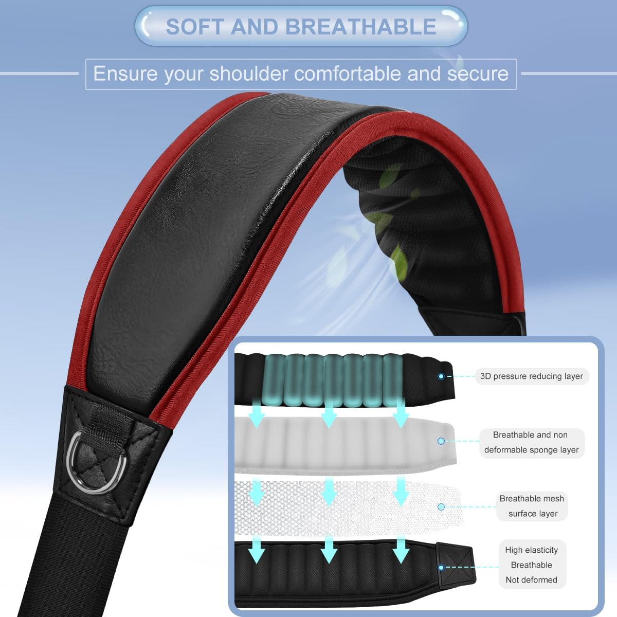 ZINZ 79" Universal Bag Strap with Neoprene Thick Padded, Fixed Pad Strap with Adjustable Buckles and Metal Swivel Hooks