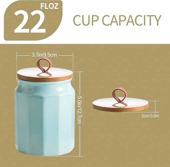 Ceramic Canister Sets for Kitchen Counter, 4-Piece Food Airtight Storage Jars for with Wood Lid, Storage Container for Coffee, Flour, Tea, Candy, Cookie, Spice