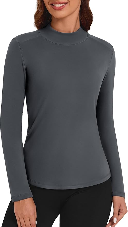 Bonneuitbebe Women's Thermal Top Long Sleeve Fleece Lined Undershirts Mock Neck Stretchy Base Layer Tops Cold Weather