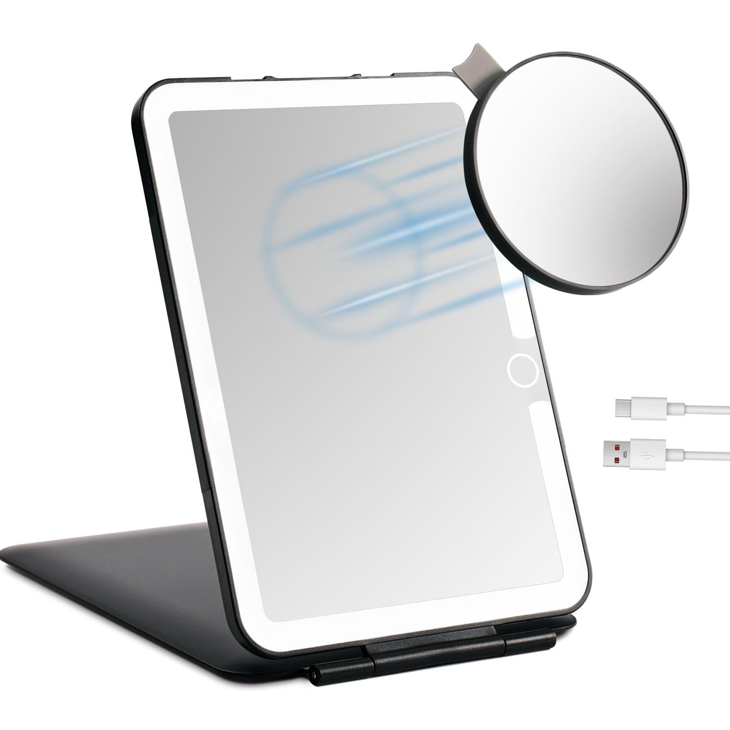 Travel Makeup Mirror with Lights, Rechargeable Portable Lighted Mirror, 3 Color Light Dimmable Touch Screen, 1X Light up Vanity
