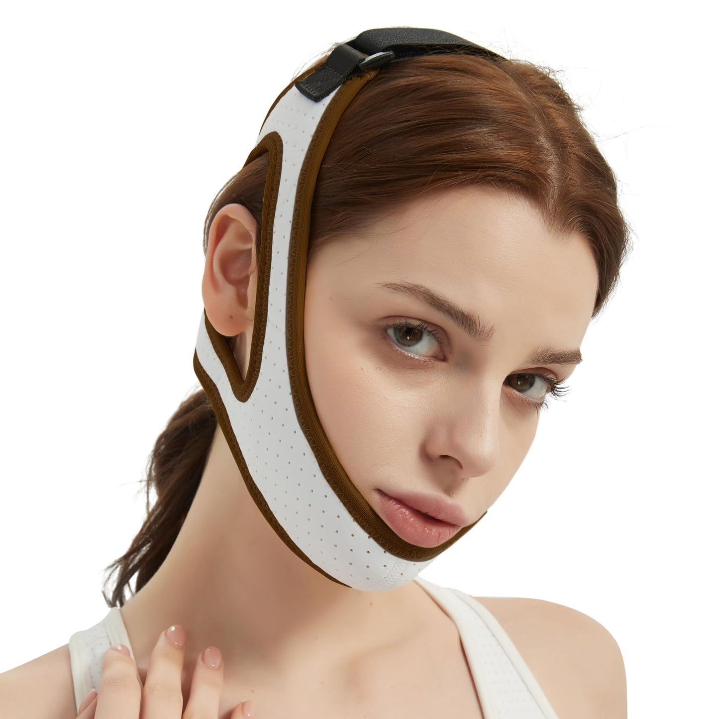 Adjustable Anti Snoring Chin Strap for CPAP Users - Breathable Snore Stopping Device Face Mask Bandage Keeping Mouth Closed - Better Sleep Chin Strap for Snoring for Men and Women (Brown)