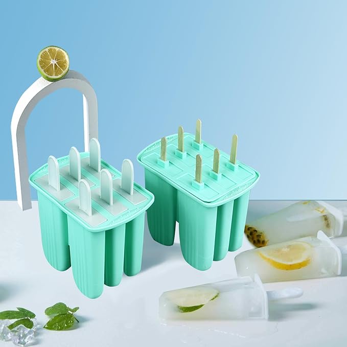 Silicone Popsicle Molds with Sticks Wpunwen 6 Cavity Ice Popsicle MoldsIce Cream Mold with Clean Brush 6 Reusable Sticks 50 Sticks 50 Bags Green
