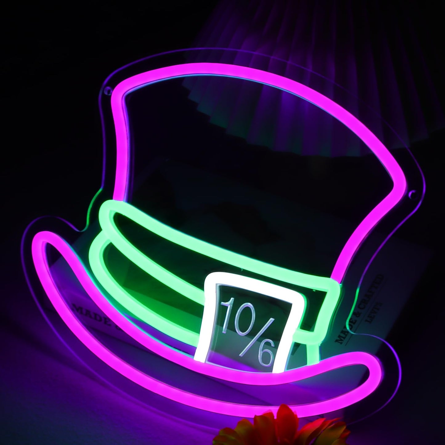 Mad Hatter Hat Neon Signs For Wall Decor Dimmable Alice In Wonderland Led Lights For Bedroom Man Cave Party Bar Background Decoration Birthday And Halloween Gifts  11.42 * 9.8 Inches
