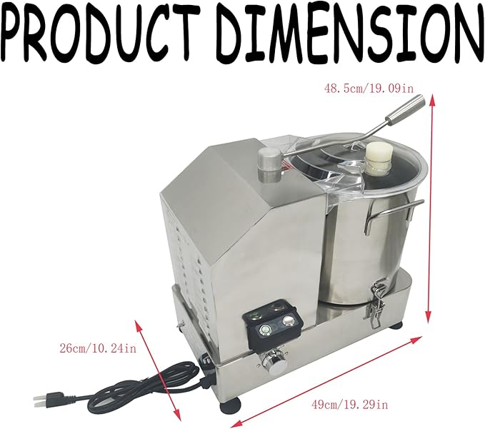 12L 2KW Multifunctional Food Processor Commercial Vegetable Chopper with 4 Removable Blades Food-Grade Stainless Steel Food Processor Chopper for Potato, Onion, Ginger, Cabbage
