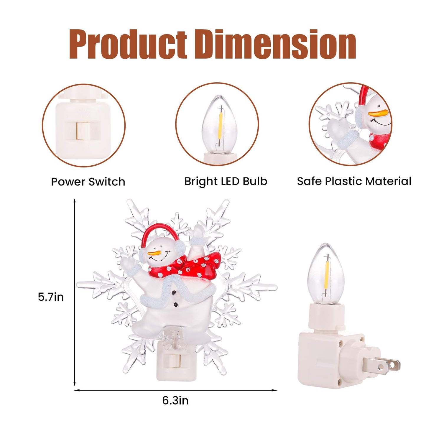 Brightown Christmas Snowflake Night Light Plug-In - 2 Pack 6 Decorative Christmas Snowflake Night Light With On/Off Switch  Plastic Christmas Night Light For Bedroom Living Room Porch Holiday Decor