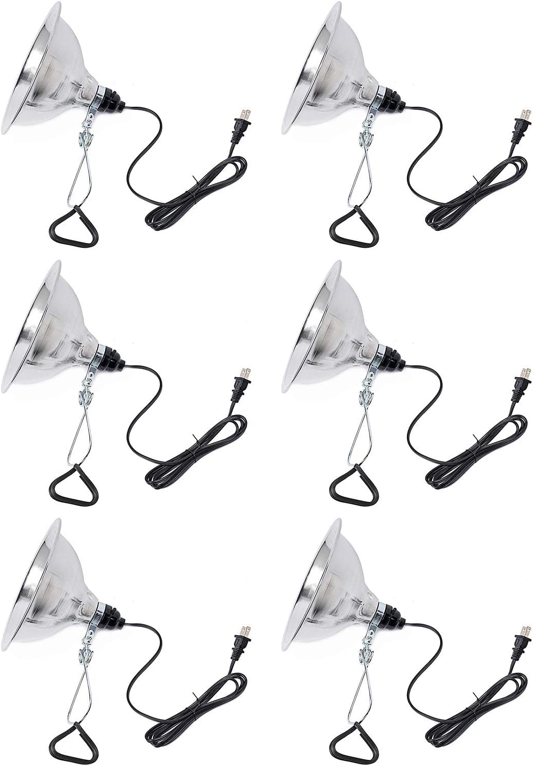 Simple Deluxe Clamp Lamp Light Socket, 8.5in Aluminum Reflector, Max 150W, 6ft Cord, Silver, 6-Pack
