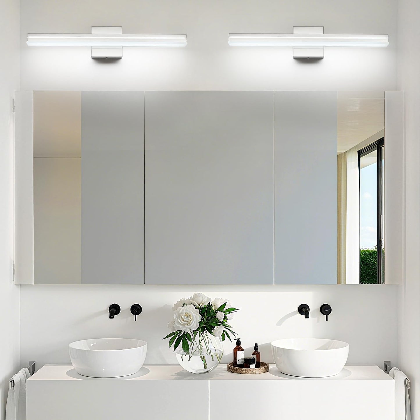 Sinerise 24-Inch Led Modern Bathroom Vanity Light Bar  Chrome Modern Acrylic Bathroom Wall Lighting Fixtures Over Mirror (Cool White 6000K)