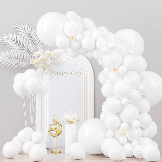 Voircoloria 130pcs White Balloons Different Sizes 18" 12" 10" 5" Party Latex Balloons for Birthday Baby Shower Graduation ...