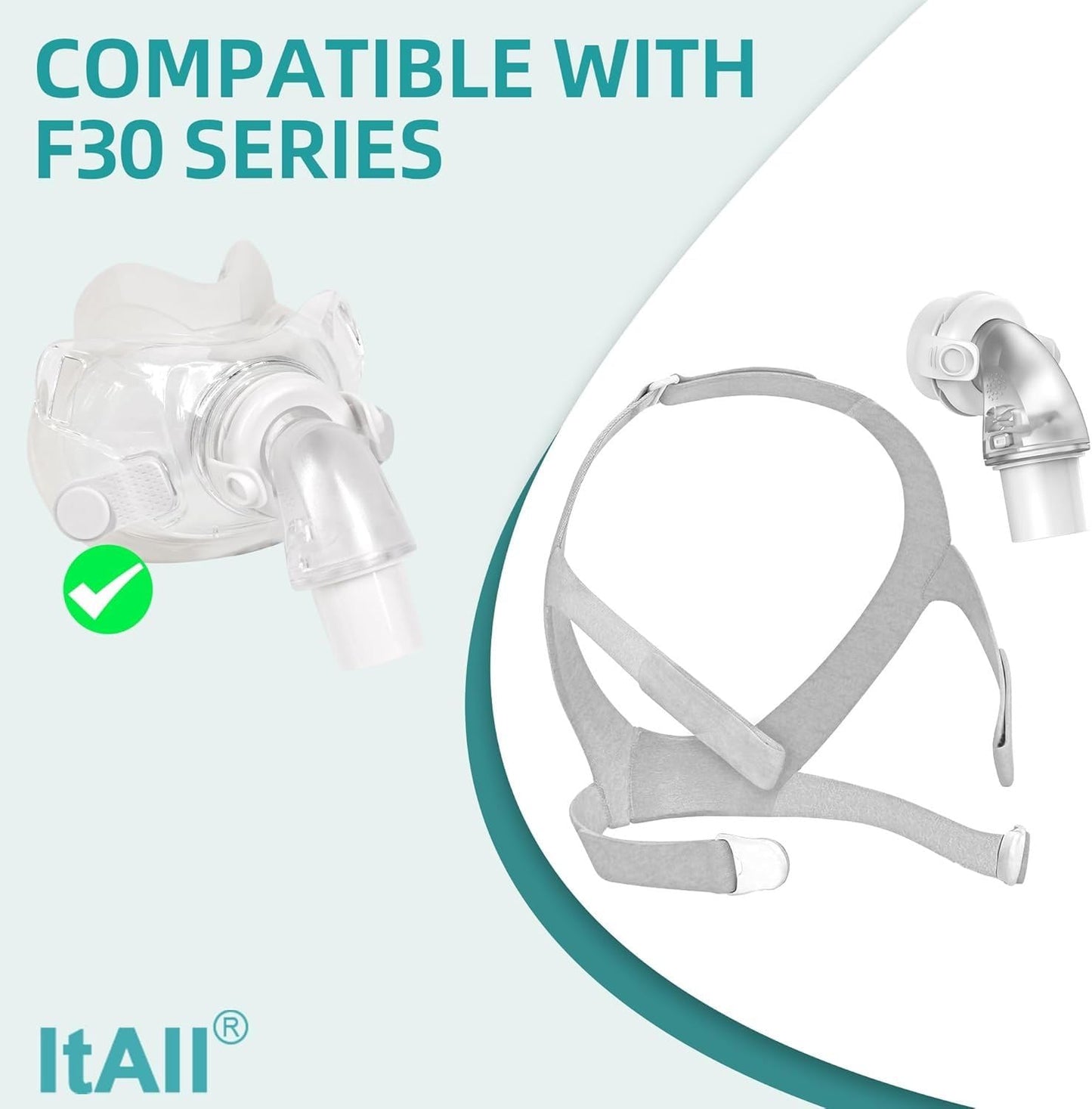 Replacement Adjustable Headgear & Swivel Elbow Connector for Airfit F30 with Clips，Stronger Adhesive and Comfortable Fit, ItAll Supplies