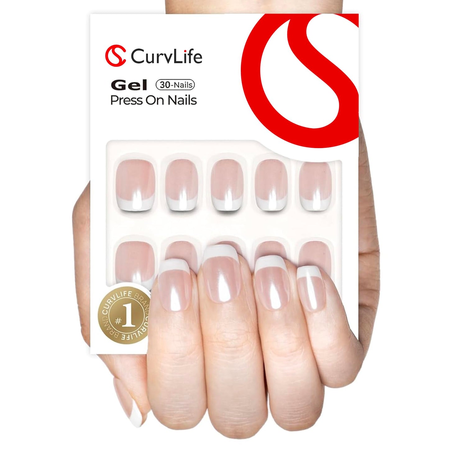 Curvlife Soft Gel Press on Nails with French Tips and Glossy Short Size Design Full Cover 15 Sizes Gel Nails, Women Reusable Nai