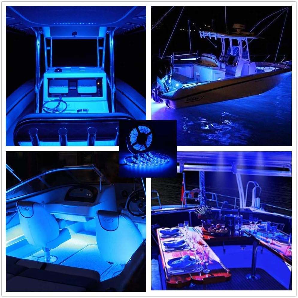 Vbakor Pontoon Boat Led Strip Lights  12V 32.8Ft Blue Waterproof Marine Led Light Boat Interior Light  Boats Deck Hull  nel Lighting  Night Fishing Lights For Bass  Jon  No Battery