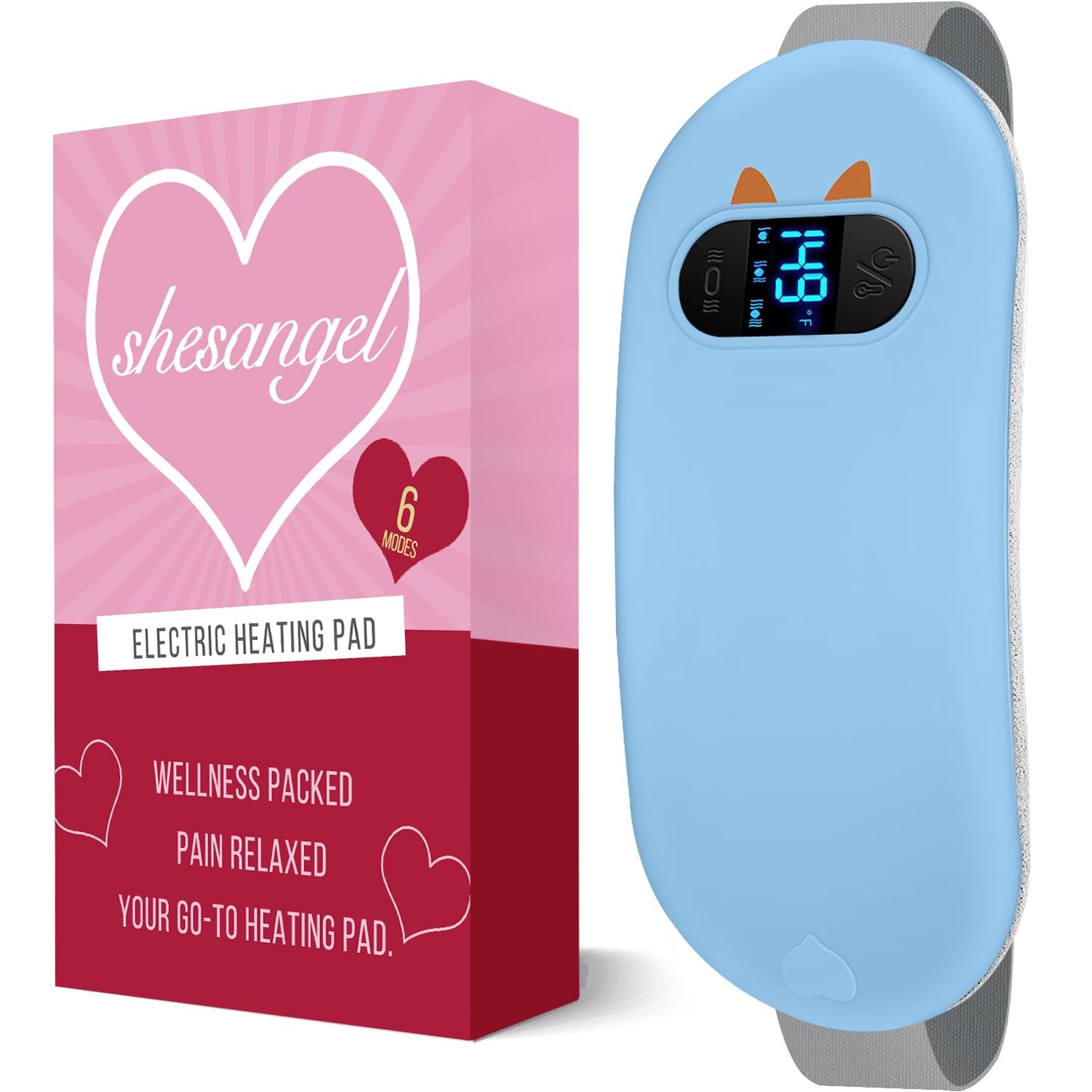Portable Heating Pad for Period Cramps: Cordless Menstrual Heating Pad with 6 Heat Levels and 6 Massage Modes, 3s Fast Heating Gift for Women and Girl(Blue)