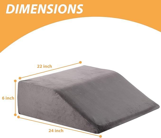 Leg Elevation Pillows, Leg Pillows for Sleeping, Cooling Gel Memory Foam Top, Wedge Pillow for Legs, Leg Wedges for Circulation, Swelling, After Surgery - Removable Cover (6 Inch, Grey)