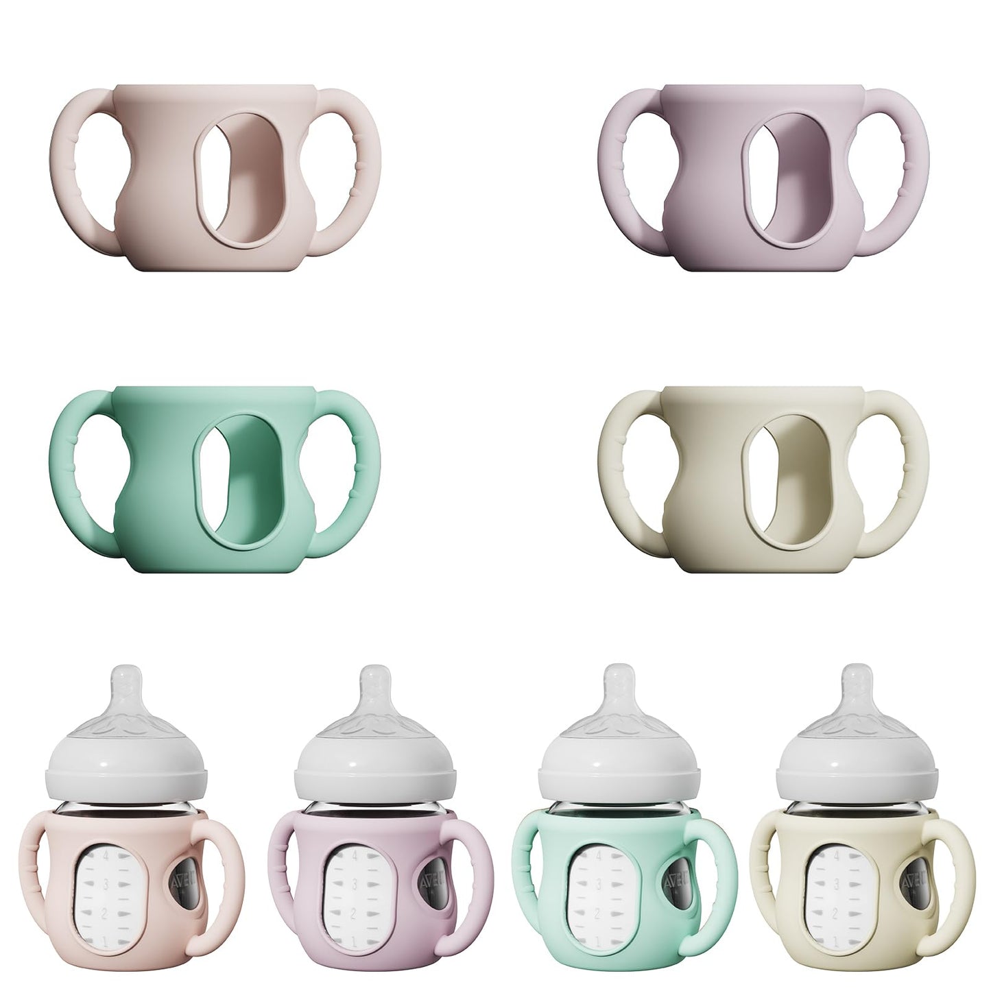 4 Pack Silicone Sleeves for Avent Natural Glass Bottles, Anti Breakage Bottle Holder with Handle, Compatible Philips Avent Glass Natural Bottle 4 oz, Not for Infant Use